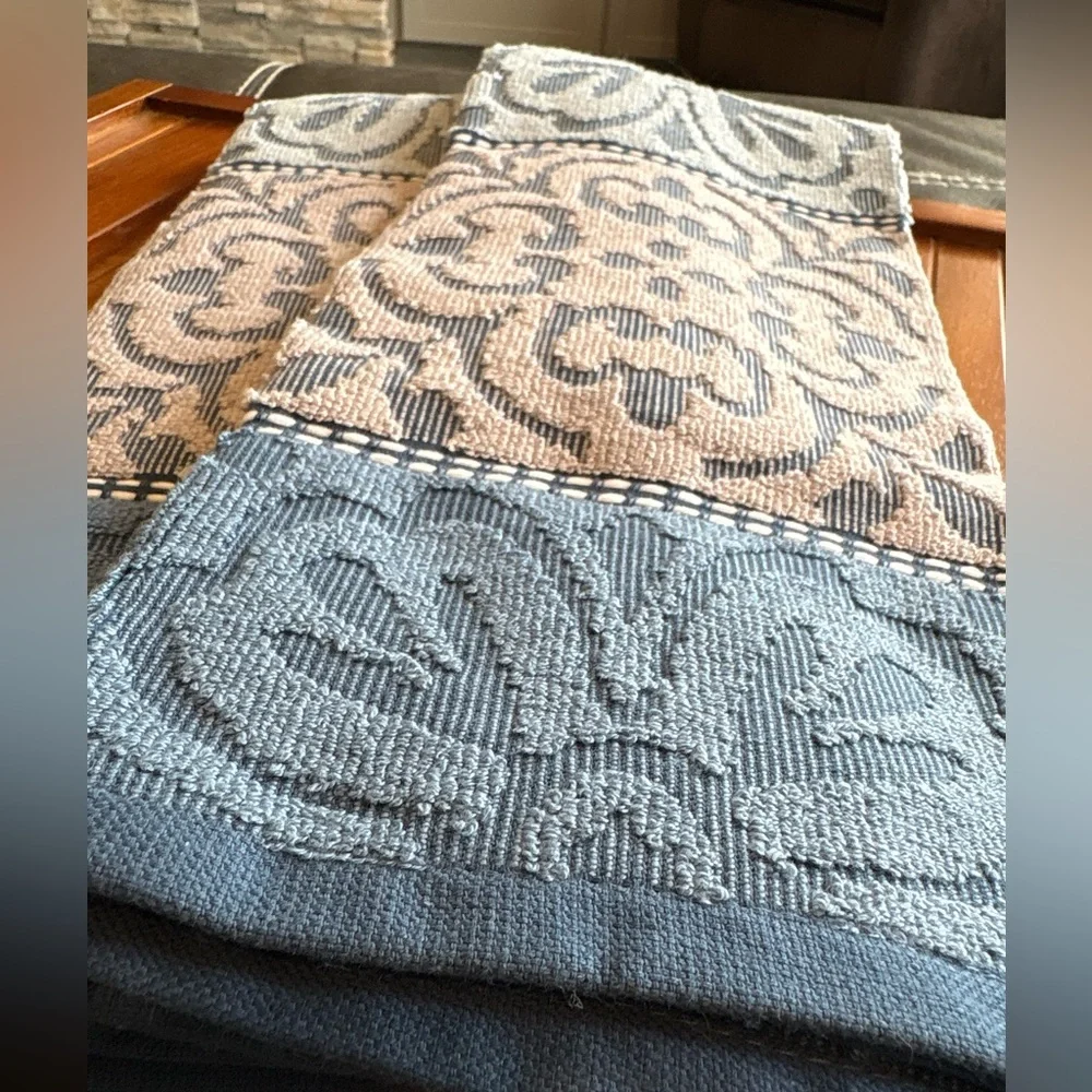 Discontinued Jennifer Adam’s Blue and Beige Damask Hand Towels - Pack of 2